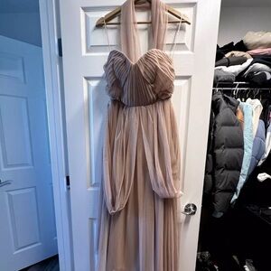 Taupe/Beige Birdy Grey Bridesmaid Wedding Guest Dress Strapless with Shawl Small